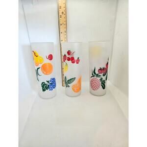 Vintage Federal Glass Tom Collins Glasses, Mid Century Fruit Pattern, set of 3